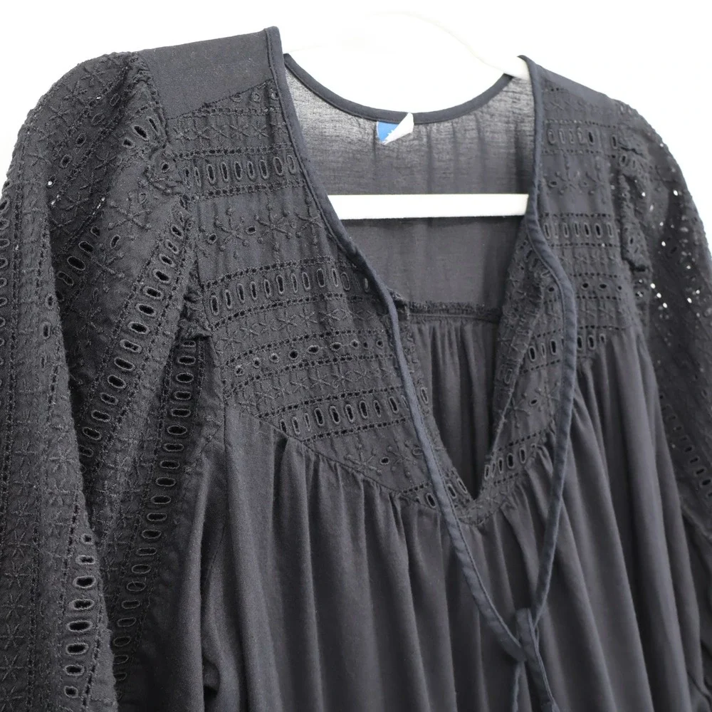 Old Navy Eyelet Midi Dress Womens LT Black Boho Bohemian Cottagecore Feminine